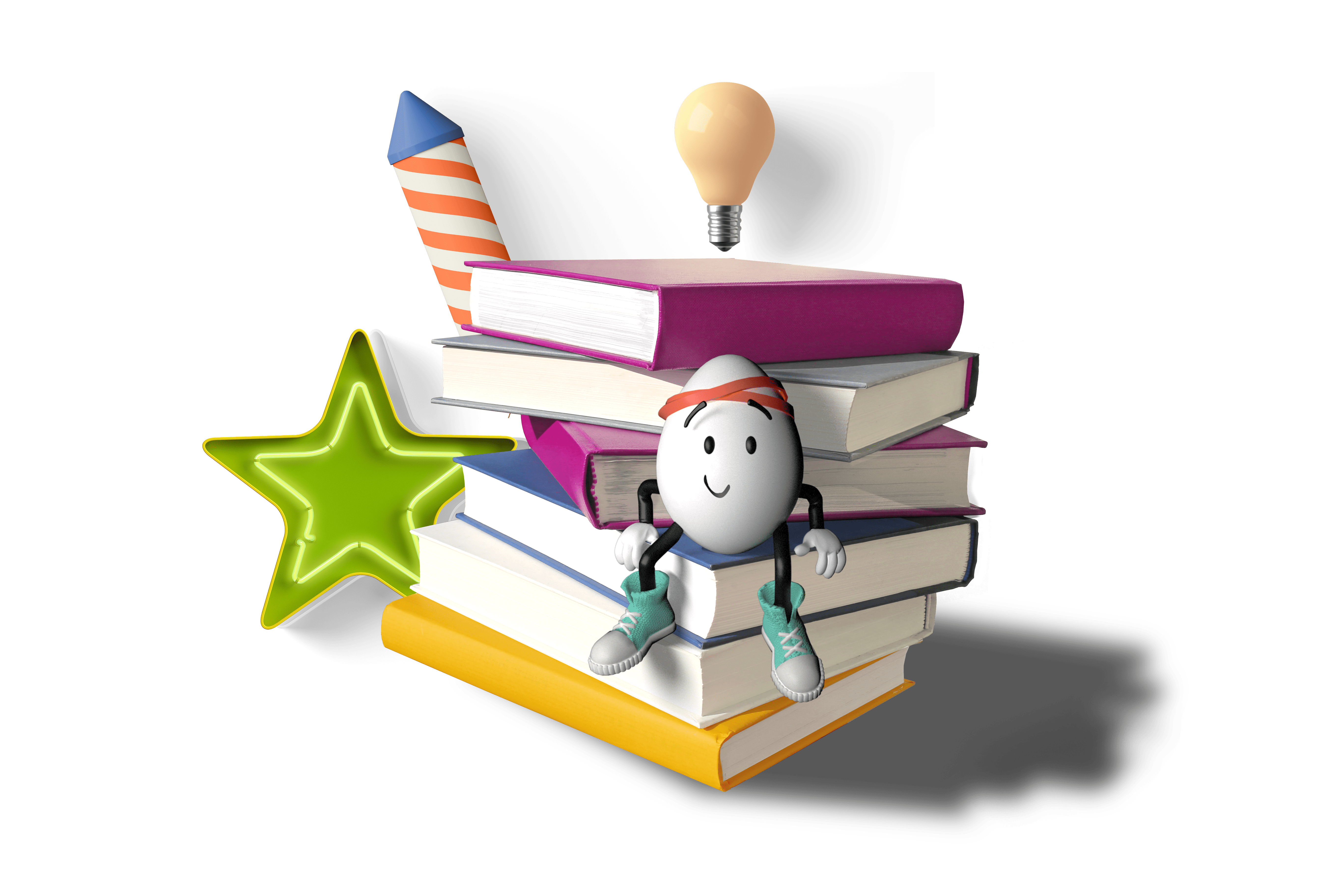 Spannungskopfschmerz-Ei sitzt auf Büchern